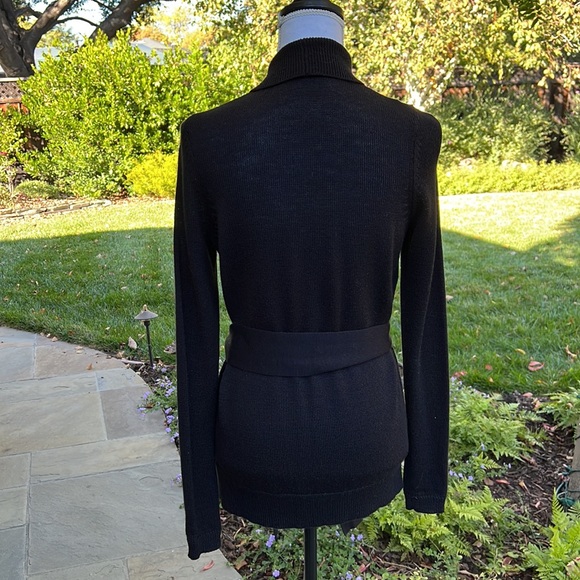 Genuine Leather & Wool Belted Cardigan Jacket - Picture 5 of 11